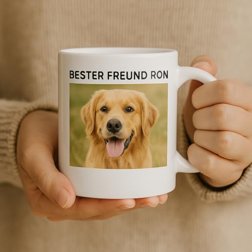 Personalisierte Tasse mit mit Ihrem Haustierfoto und Text – Geschenk mit Bild, Hunde Tasse Personalisiert mit Foto, Katze Personalisierte Keramik Tasse mit Foto, Kaffeebecher mit Foto - 330 ml