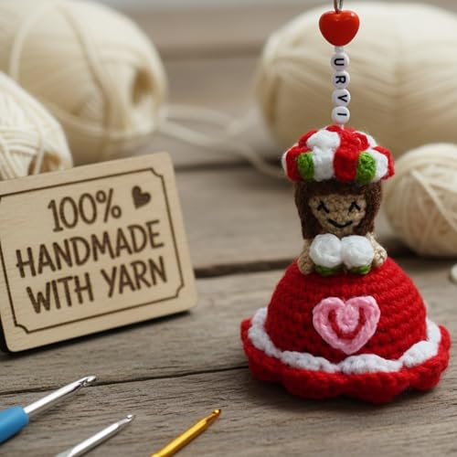 Image of Personalized Name Handmade Crochet Reversible Doll Bouquet Keychain For Backpack, Handbag, Purse | Gift for women Birthday, Anniversary, Valentine's day