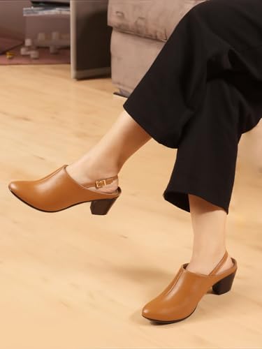 Image of Carlton London Women Comfortable Block Heel Round Toe Fashion Mule Shoes with Backstrap for Office, Casual and Formal Use