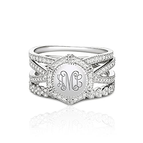 AILIN Custom Classic Hexagon CZ Monogram Ring 925 Sterling Silver Personalized Engraving Initials Rings Graduation Christmas Wedding Set Anniversary Mother’s Day Jewelry Gifts For Women Wife Daughter2