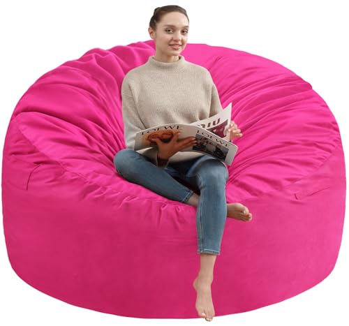 6FT Bean Bag Chair, Large Bean Bag Chairs with Memory Foam Filled, Fluffy Beanbag Sofa with Dutch Velvet Cover, Round BeanBag Chairs for Living Room, Playroom - Pink