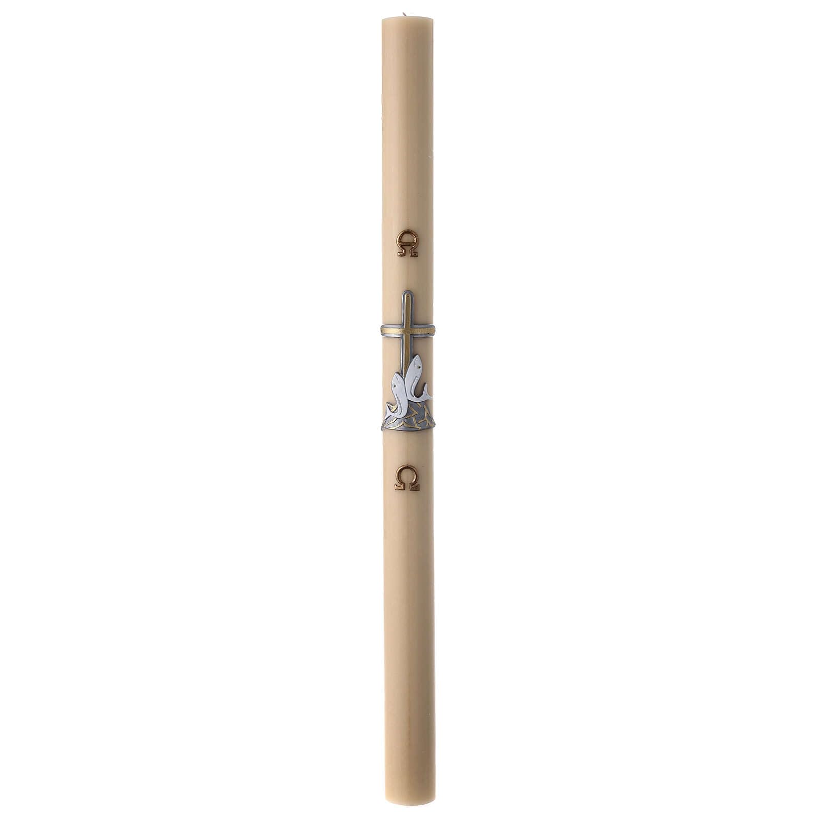 Beeswax Paschal Candle with Fishes Over Golden Cross, 3x47 in