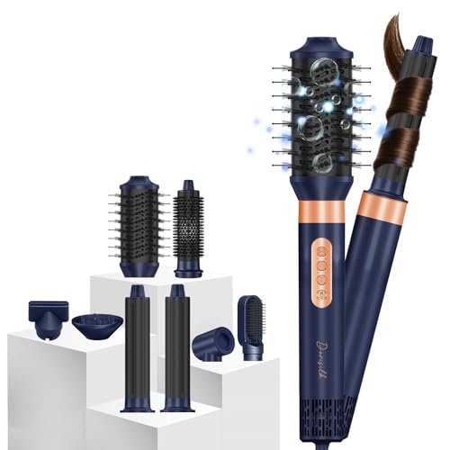 Image of DORISILK 8 in 1 Hair Styler & Hair Dryer Brush Blow Dryer, 110,000 RPM High-Speed Hot Brush Styler and Auto Wrap Curlers, Ionic Frizz-Free for Smoothing Straightening Curling Volumizing Drying, Blue