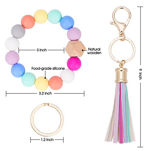 Tietoc Silicone Keychain Bracelet For Women Beaded Wristlet Keychain Holder House Car Key Rings Holder With Tassel (Colorful) #TOP1