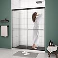 QUAWIP 44-48" W x 70" H Sliding Shower Doors,Semi-Frameless Double Sliding Glass Shower Door with 1/4'' (6mm) Clear SGCC Tempered Glass,Bypass Shower Enclosure (Matte Black, 44-48" W x 70" H)