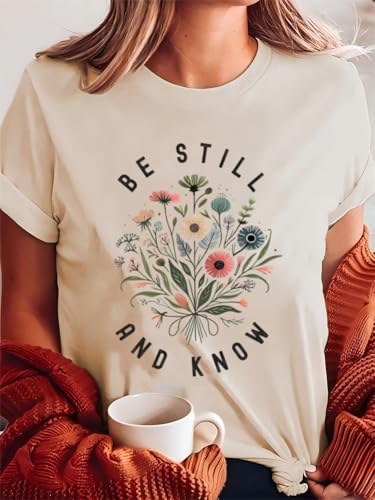 Be Still and Know Shirts for Women Casual Short Sleeve Christian Tee Tops4