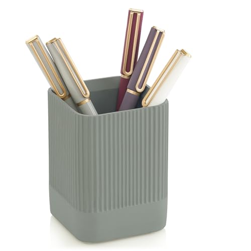 Aesthetic Pen Holder For Your Desk – The Perfect Modern Sage Concrete Pencil Holder Easily Organizes All Pens and Desk Accessories – A Cute Natural Design And Must Have Pen Cup For Your Office Decor