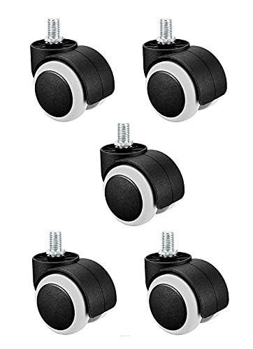 Image of CIRAMA Premium Office Chair Nylon Twin Wheel Castor Screw Type /Thread Type Wheels for Study Computer GamingRevolving Chairs - Load Capacity - 150 kg (50 mm 3x8 Thread, Black & White) (5)