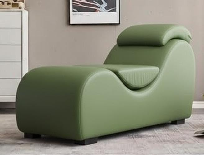 Image of SOUL CRAFT Sheesham Wood Leatherate Tantric Loung Chair, Yoga Chaise Lounge,Chaise Sofa Modern Lounge,Relaxing Chaise Lounge Chair, loveseats with Cushion (Green)