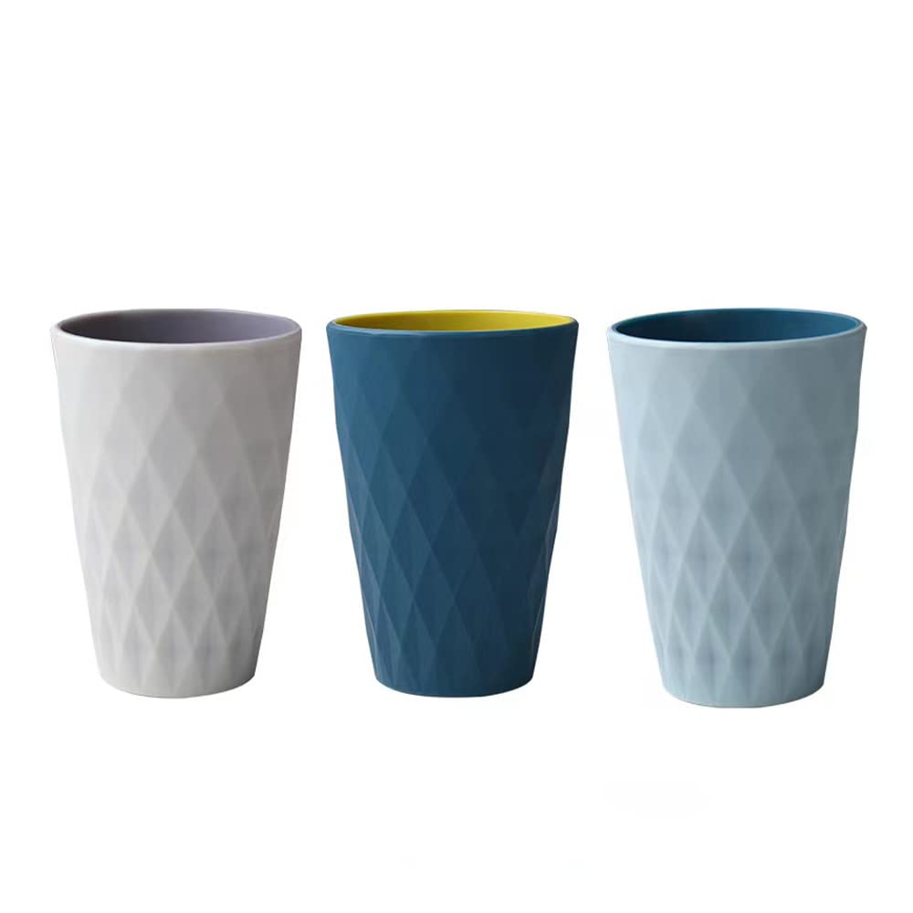 Khanjuan Diamond Tooth Brush Cups 3pcs,11.8oz Dual Color Bathroom Cups,Unbreakable Reusable Toothbrush Holder (White&Light Blue&Dark Blue)