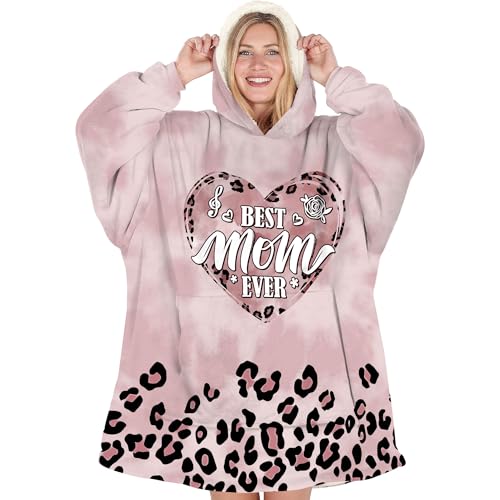 Warmstorey Leopard Best Mom Ever Blanket Hoodie - Mommy Gifts Wearable Oodie Blanket - Mothers Day Gift Ideas For Wife Mom - Mommy Thoughtful Gift from Daughter Son