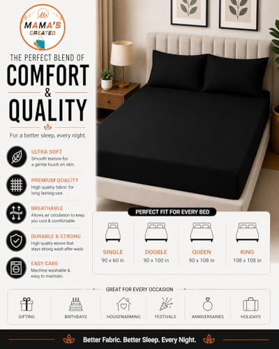 Image of Double Size Bed Sheet - 600 Thread Count Single Flat Sheet Only - Long Staple Egyptian Cotton Top Sheet Wrinkle & Fade Resistant - Black