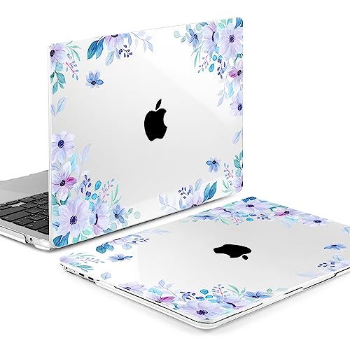 Image of MEEgoodo for M5 /M4 /M3 /M2 MacBook Air 15 inch Case 2026 2025 2024 2023, Case Fit Model (A3448 /A3241 /A3114 /A2941) for MacBook Air 15.3 inch, Soft Purple Floral
