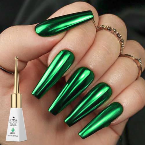 MTSSII Green Metallic Gel Nail Polish, Mirror Shiny Metal Effect Gel Polish High Gloss Soak Off UV French Manicure Nail Art Salon DIY 10ML