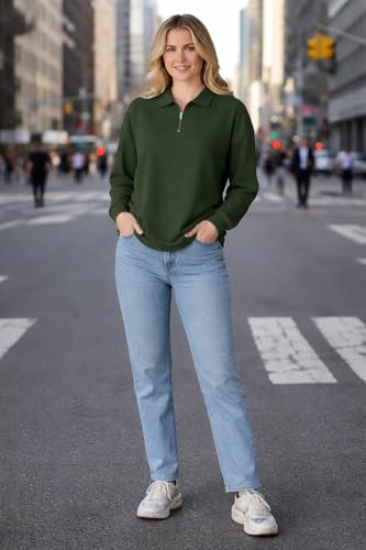 Image of Mack Jonney Women's Ribbed Zip Polo T-Shirt | Full Sleeve Collared Top | Camel Beige Casual Sweatshirt | Regular Fit-M7403