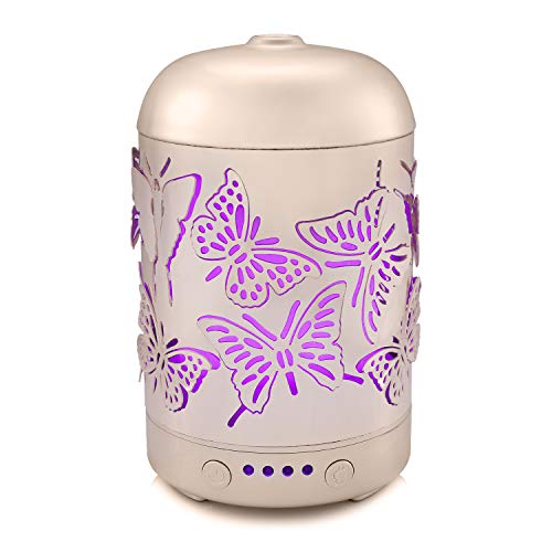 COOSA Genuine Unique 3D Butterflies Designed 100ml Ultrasonic Aromatherapy Essential Oil Diffuser Cool Aroma Mist Humidifier with 7 LED Lights for Home and Office (Butterfly Pattern)