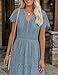 MEROKEETY Women's 2026 V Neck Short Sleeve Floral Lace Wedding Dress A Line Boho Bridesmaid Cocktail Party Maxi Dress, GrayBlue, Large