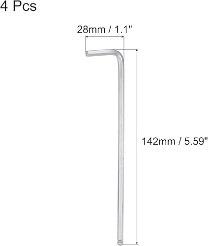 Miniatura 2 de uxcell Llave hexagonal de extremo de bola de 532 pulgadas, herramienta de reparación CR-V de brazo largo en forma de L, SAE 4 piezas