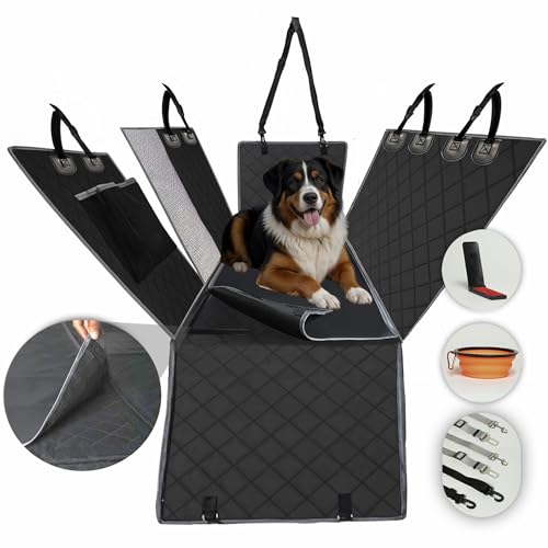 UtilZen Pack Funda Coche Perro Extra Protección + Bebedero + Quitapelos + 2 Cinturones Seguridad, Protector Coche Perros Asiento Trasero, Doble Protección para tu Vehículo y Confort para tu Mascota