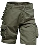 Husmeu Cargo Shorts Men with Pockets Shorts for Men UK Cotton with Multi Pockets Workwear Army Green 38