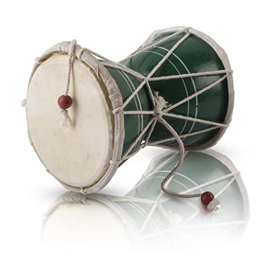 Handmade Wooden & Leather Classical Indian Folk Dumroo Damroo Damaru Hand Drum Set Percussion Decorative Collectible Showpiece World Musical Instruments (Green)