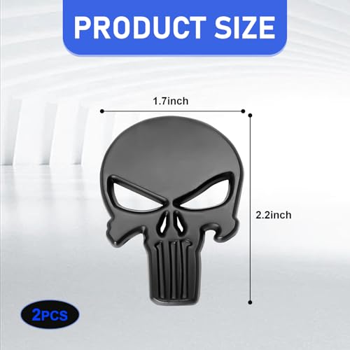 Image of 2 PCS Car Punisher Skull Sticker, 2.2 inch x 1.7 inch 3D Metal Gloss Anti-Rust Fuel Tank Trunk Emblems Badge Decoration, Cover Scratches Personality Self-Adhesive Decal, Universal for Cars (Black)
