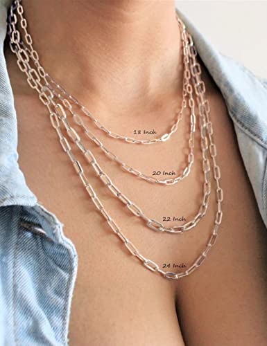 Silver Necklace For Women 3Mm Paperclip Chain Solid 925 Sterling Silver Clasp Paperclip Chain Silver Chain For Women 16/18/20/22/24/26/30 Inches(16) #TOP5