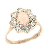 LBG Ladies Solid 9ct Rose Gold Natural Opal & Aquamarine Cluster Ring - Size V