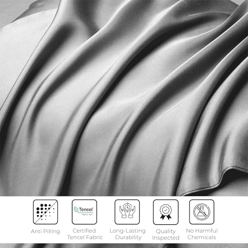 Linenwalas Eucalyptus Tencel Sheets King Size - Cooling Super Breathable Woven-Lyocell Silk Soft Deep Pocket 16" Anti Pilling 4Pc Sheets Set (King, Light Grey) - Image 7