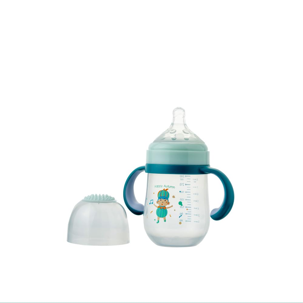 Baby Feeding Bottle Leak Proof Anti Spill Bottle Dust Free Cover 240ml Green Color Kids with Soft Silicone Spout BPA Free for New Born/Infants/Toddler Upto 3 Years