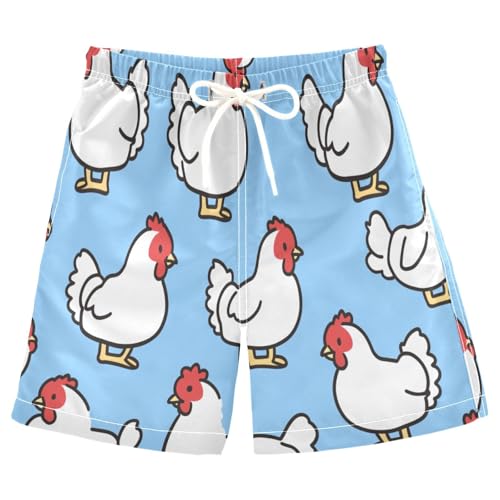 Boys Beach Board Shorts Blue Chicken Cartoon Swim Trunk Teen Swimwear 8-16Y