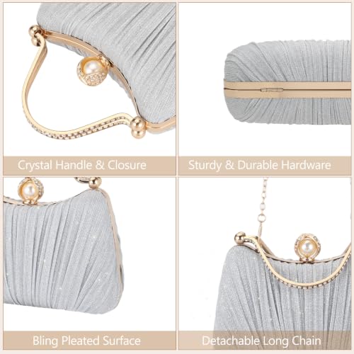 Image of Comeon Clutch Purses for Women Pleated Bling Sequin Evening Bag with Handle