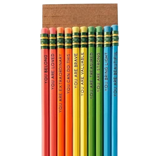 Lápices inspiradores – 10 unidades de bonitos lápices con frases positivas | Suministros de comienzo escolar para niños, estudiantes, recompensas en el aula, lápices de afirmación motivadores y