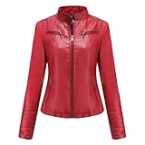WAQD Damen Bikerjacke PU-Lederjacke Mantel Jacket Outwear Übergangsjacke Kunst-Lederjacke Damen Casual Jacke Kunstleder Bomberjacke Motorradjacke Bikerjacke mit Reißverschluss für Herbst Frühling