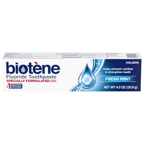 biotène Fluoride Toothpaste for Dry Mouth Symptoms, Bad Breath Treatment and Cavity Prevention, Fresh Mint - 4.3 oz
