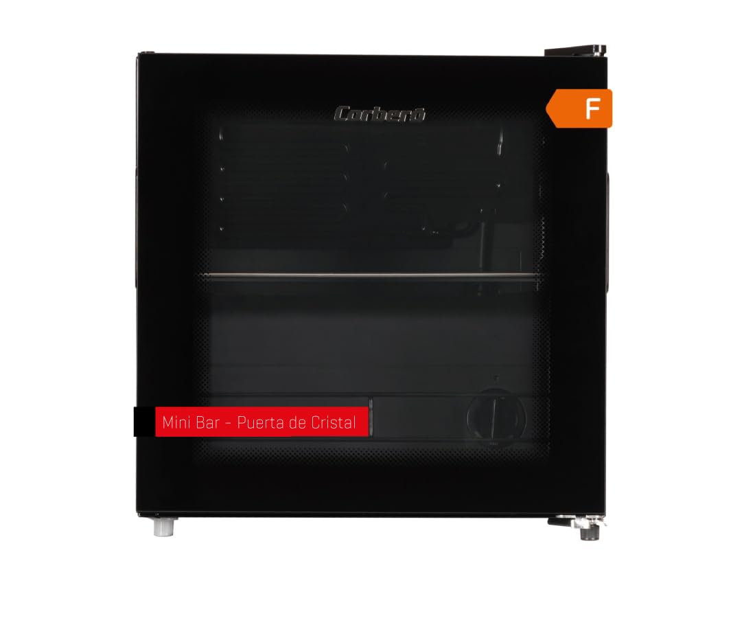 Corberó - Mini Bar 44L | CFMMB430BLGL | Estático | Negro con Puerta Cristal | Rango Temperatura 1-​10ºC | Estantes de Cristal | Condensador | Puertas Reversibles | 40Db | Eficiencia Energética F, Negro