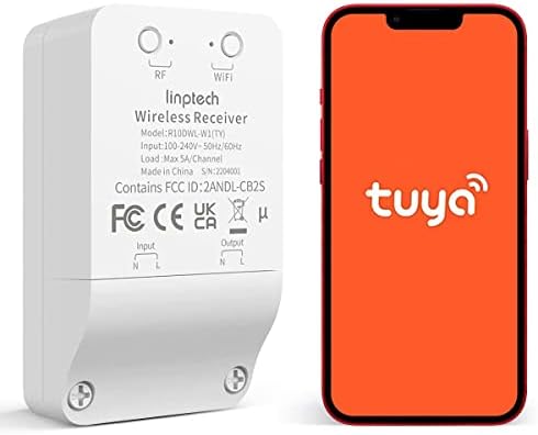 Wi-Fi Relay Switch, Linptech Wireless Remote Voice Control Light Switches, Tuya Smart Circuit Breaker Outlet Timer Compatible with Alexa & Google Assistant for Home LED Ceiling Lights, No Hub Required