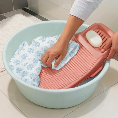 Image of ABOUT SPACE Cloth Washing Board - Non-Slip Handwash Board for Clothes - Cloth Washboard for Infant /Kid Clothes Shirts Hand Towels Undergarment Wash for Home - (Peach - L 43 x B 21 x H 7 cm)
