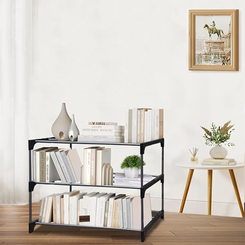 Image of PILOSHOP 3 Tier Metal Book Shelf Tall Narrow Storage Rack for Kids and Adults Modern Bookshelf Unit for Nursery, School, Home, and Office, Floor Mount Open