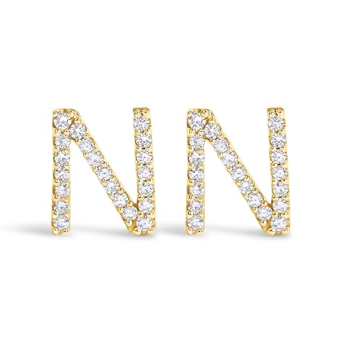 10K Yellow Gold 1/10 Cttw Diamond 'N' Initial Stud Earring