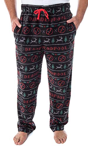 Marvel Men's Deadpool Christmas Ugly Sweater Pattern Fuzzy Fleece Lounge Sleep Pajama Pants