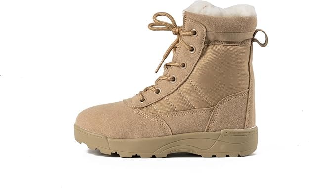 Hhhchpm Hiking Boots Girls Boys Summer Camp Waterproof Anti-collision Non-slip Desert Boots Military Fan Shoes Children's Work Boots (Sand Plush,3.5)