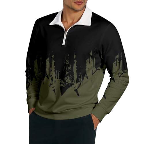 Image of Quarter Zip Pullover Solid 1/4 Zip Pullover Mens Athletic Fit Long Sleeve Thermal Mens Sweatshirt (Army Green, S)