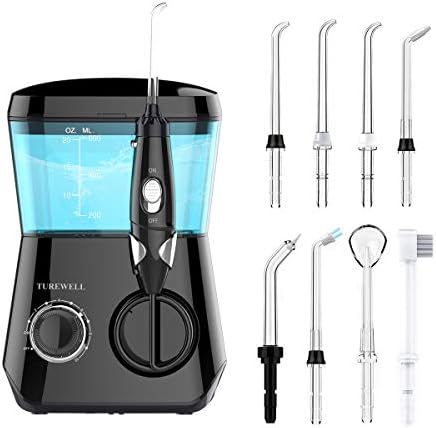 Munddusche Elektrische - TUREWELL Zahnzwischenraumreiniger mit 10 Druckstufen und 8 Düsen,IPX7 Wasserdicht Oral Irrigator, 600ML Wasser Flosser für Zuhause (Schwarz)