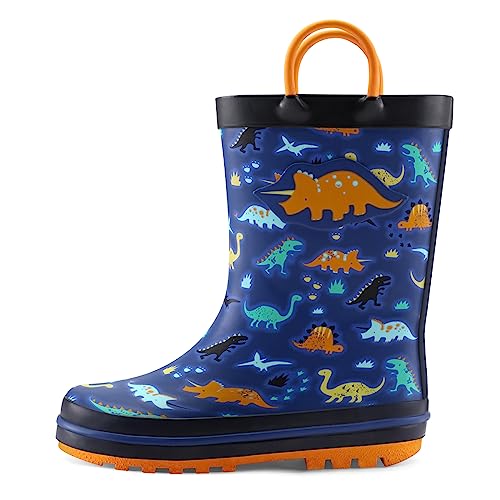 Image of mysoft Kids Rain Boots for Girls Boys Toddler Waterproof Rubber Cute Printed with Easy-On Handles
