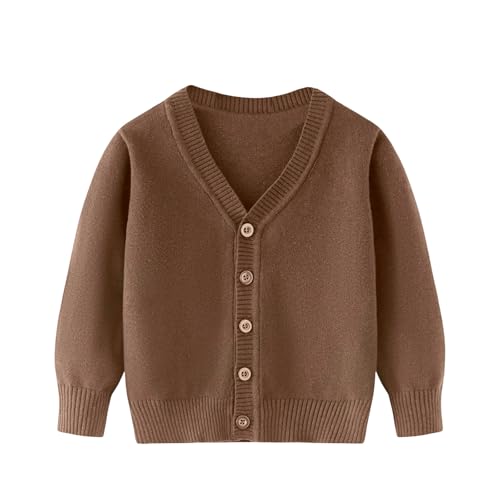Little Kid Boys Girls Knit Sweater Long Sleeve V Neck Solid Color Button Down Cardigan Winter Fall Warm Knitwear