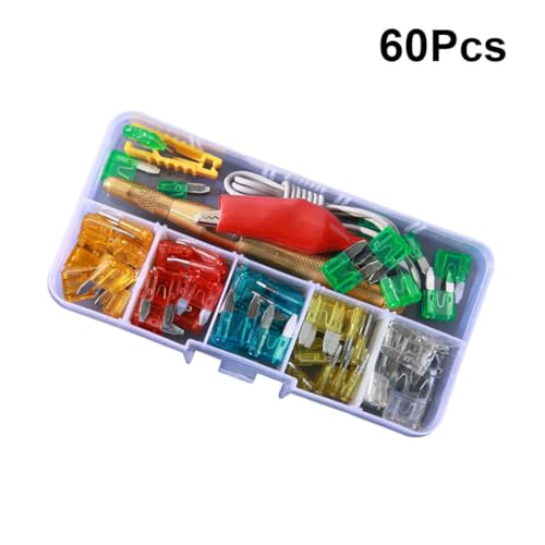 Kit de fusibles para auto con probador, 60 piezas, 5-30 A, zinc y plástico, set de repuesto miniatura 5