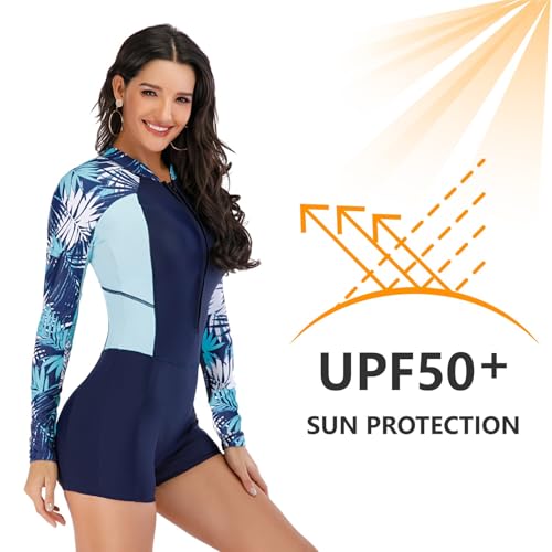 NESY Womens Rash Guard Swimsuit Boyleg Long Sleeve One Piece Bathing Suit UPF 50 Zipper Surfing Wetsuit Athletic Swimwear2