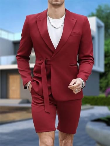 Shorts Suits for Men 2 Piece Slim Fit Peak Lapel Tuxedo for Men Casual Prom Summer Beach Wedding2