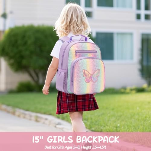 Image of Girls Backpack 5-8,Kindergarten Elementary School Kids Backpack for Girls,Lightweight Butterfly Bookbag with Chest Strap